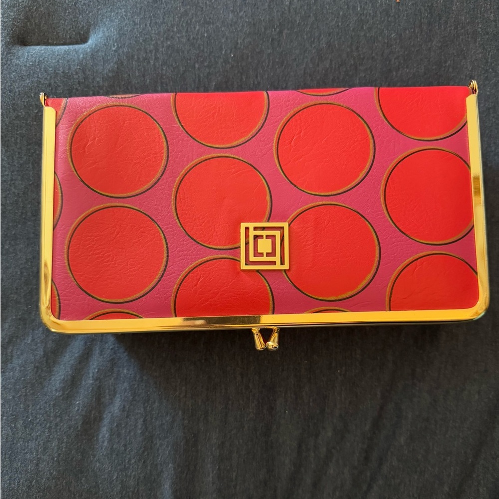 NWOT Liz Claiborne Jewelry Case Pink And Red Polka Dot Design Leather 5X8.5X2”